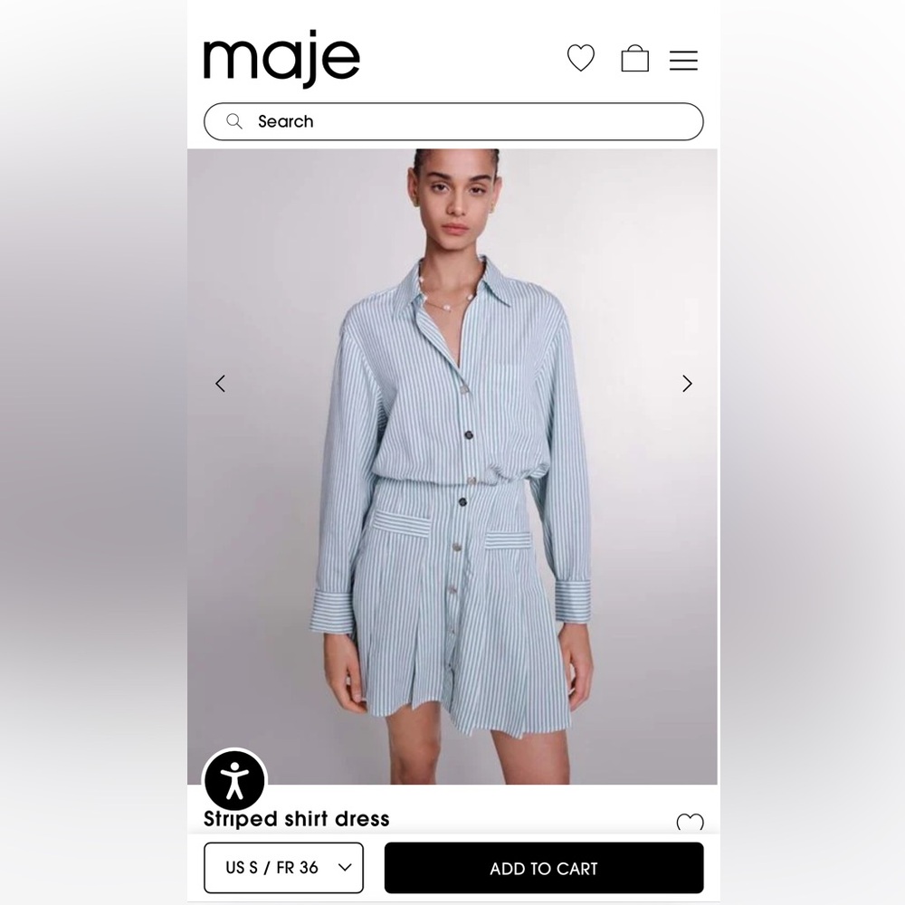 Maje Striped Shirt Dress Size FR 36, New with Tag